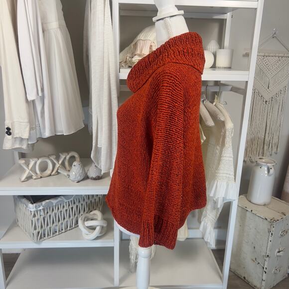 Project Women's SIze L Orange Chunky Knit Cowlneck Sweater #3178 - Picture 3 of 8